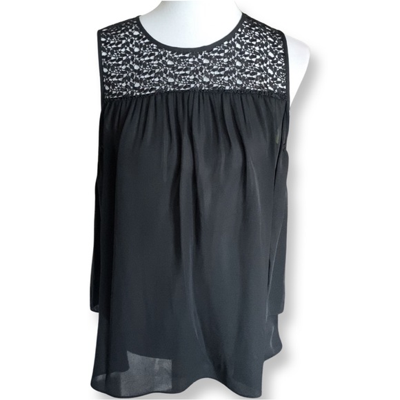 Michael Kors Hanging Sleeve Black Embroidered Sheer Blouse Size Medium - Picture 1 of 11
